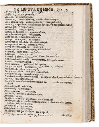 (MEXICAN IMPRINT--1559.) Maturino Gilberti. Vocabulario en lengua de Mechuacan